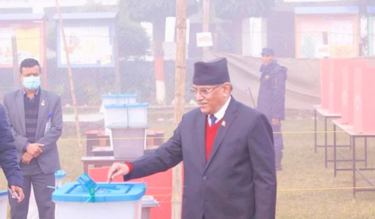 Maoist Chair Prachanda votes in Chitwan