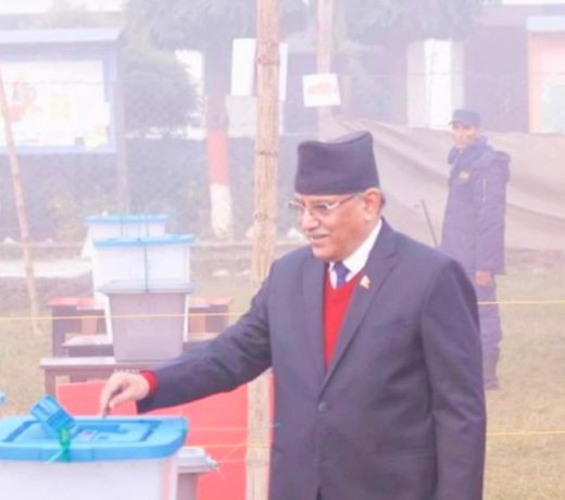 Maoist Chair Prachanda votes in Chitwan